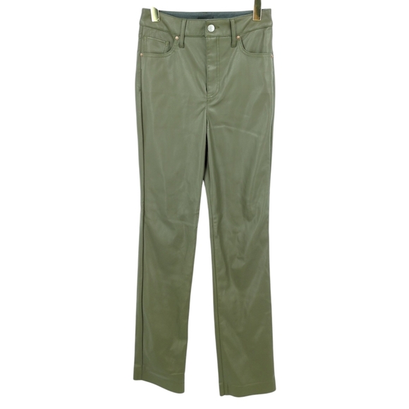 Express '90s Slim Super High Rise Faux Leather Pants Olive Green 2 Long Soft - Picture 1 of 8